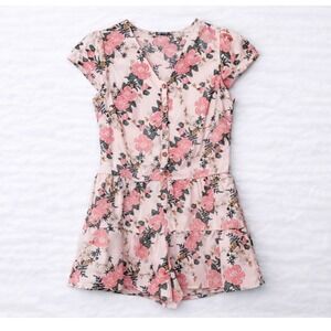 Lily Rose Romper Juniors Medium Pink Floral V Neck Tiered‎ Short Sleeve Feminine